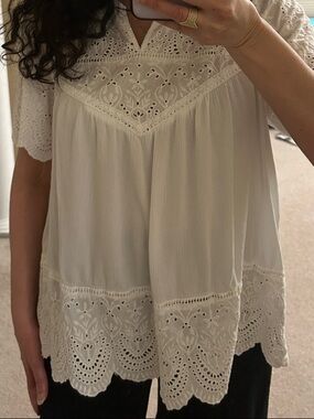 Women's White Eyelet Lace Peasant Top